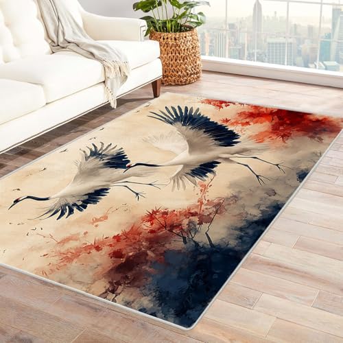 AMXBZC Wohnzimmerteppich mit Soft-Touch-Kurzflor Moderne Tierpflanzenmuster In & Outdoor Teppich Küchenteppich Terrassenteppich Muster Boho Moderne Deko(Rot 20)-90x150cm von AMXBZC