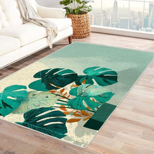 AMXBZC Wohnzimmerteppich mit Soft-Touch-Kurzflor Natur Abstrakte Pflanzen In & Outdoor Teppich Küchenteppich Terrassenteppich Muster Boho Moderne Deko(grün)-180x270cm von AMXBZC