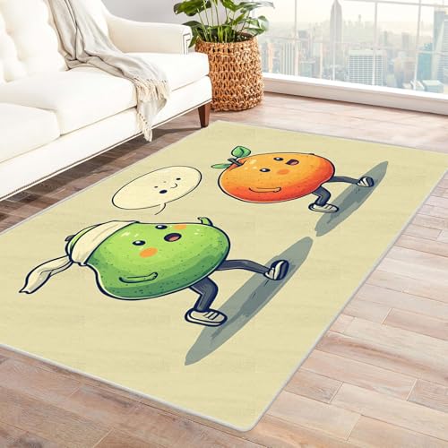 AMXBZC Wohnzimmerteppich mit Soft-Touch-Kurzflor Niedliche Frucht Jungen Anleitung In & Outdoor Teppich Küchenteppich Terrassenteppich Muster Boho Moderne Deko(Grün 50)-240x300cm von AMXBZC