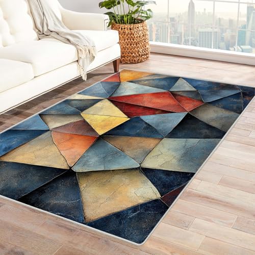 AMXBZC Wohnzimmerteppich mit Soft-Touch-Kurzflor Retro-Farbmuster In & Outdoor Teppich Küchenteppich Terrassenteppich Muster Boho Moderne Deko(braun)-120x150cm von AMXBZC