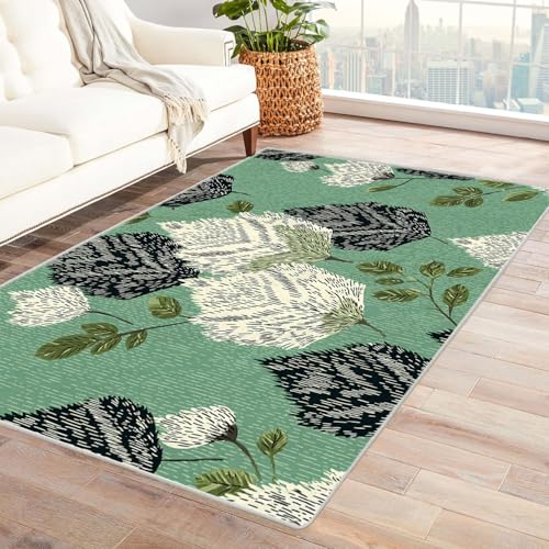 AMXBZC Wohnzimmerteppich mit Soft-Touch-Kurzflor Retro einfaches Pflanzenmuster In & Outdoor Teppich Küchenteppich Terrassenteppich Muster Boho Moderne Deko(grün)-210x300cm von AMXBZC