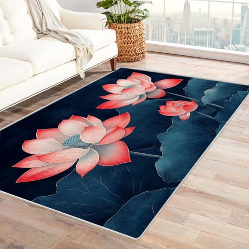 AMXBZC Wohnzimmerteppich mit Soft-Touch-Kurzflor Schöne Blumen Pflanzen In & Outdoor Teppich Küchenteppich Terrassenteppich Muster Boho Moderne Deko(rot)-180x240cm von AMXBZC