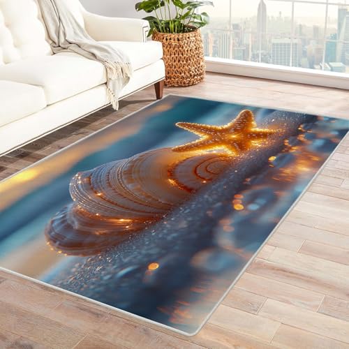 AMXBZC Wohnzimmerteppich mit Soft-Touch-Kurzflor Schöne Muscheln im Wasser In & Outdoor Teppich Küchenteppich Terrassenteppich Muster Boho Moderne Deko(Gelb)-210x300cm von AMXBZC