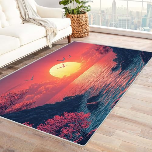 AMXBZC Wohnzimmerteppich mit Soft-Touch-Kurzflor Strand Natürliche Landschaft Teppich In & Outdoor Teppich Küchenteppich Terrassenteppich Muster Boho Moderne Deko(rot)-180x270cm von AMXBZC