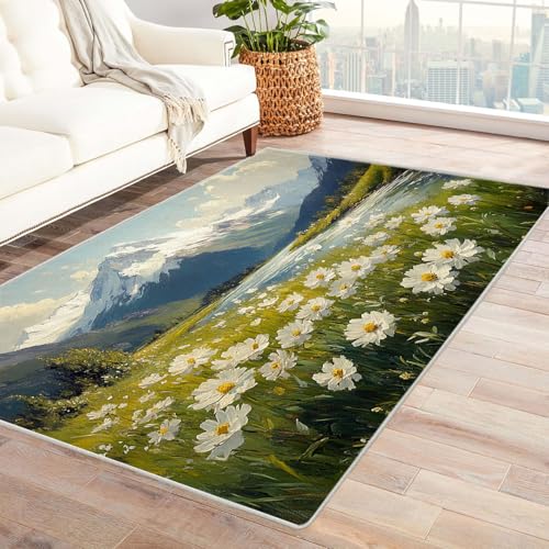 AMXBZC Wohnzimmerteppich mit Soft-Touch-Kurzflor Vintage Landschaftsmuster In & Outdoor Teppich Küchenteppich Terrassenteppich Muster Boho Moderne Deko(grün)-120x150cm von AMXBZC