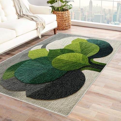 AMXBZC Wohnzimmerteppich mit Soft-Touch-Kurzflor Vintage Pflanze Baum Teppich In & Outdoor Teppich Küchenteppich Terrassenteppich Muster Boho Moderne Deko(grün)-150x240cm von AMXBZC