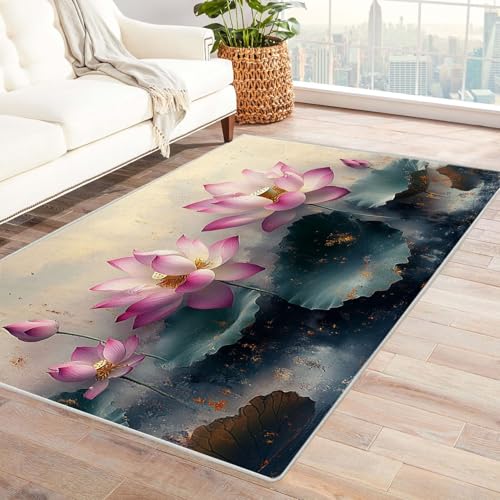 AMXBZC Wohnzimmerteppich mit Soft-Touch-Kurzflor Wunderschöne Blumenlandschaft In & Outdoor Teppich Küchenteppich Terrassenteppich Muster Boho Moderne Deko(Rosa 50)-180x240cm von AMXBZC