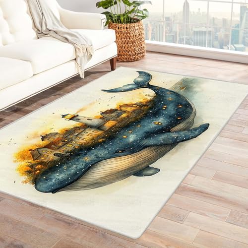 AMXBZC Wonzimmer Teppiche Abstrakte Meerestiere Schoafzimmer Geermetrische - Moderner Absttakter Anti-Rutsch- Kurzfloriger Kinderzimmer Esszimmer FoyerTeppich(Blau 2)-150x210cm von AMXBZC