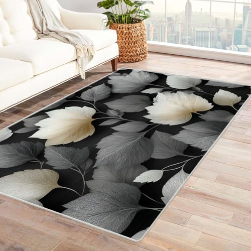AMXBZC Wonzimmer Teppiche Abstrakte Natur Pflanze Schoafzimmer Geermetrische - Moderner Absttakter Anti-Rutsch- Kurzfloriger Kinderzimmer Esszimmer FoyerTeppich(grau)-90x150cm von AMXBZC