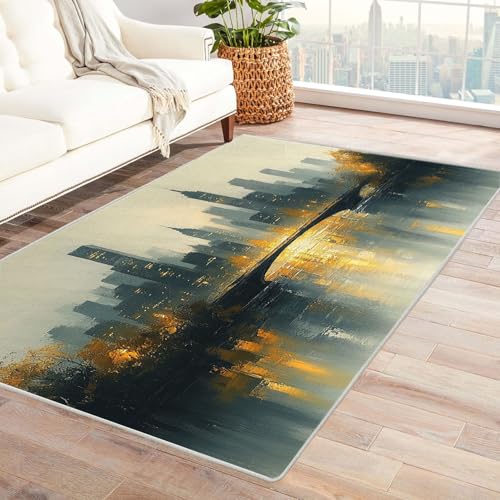 AMXBZC Wonzimmer Teppiche Abstrakte Stadtlandschaft Schoafzimmer Geermetrische - Moderner Absttakter Anti-Rutsch- Kurzfloriger Kinderzimmer Esszimmer FoyerTeppich(schwarz)-180x240cm von AMXBZC