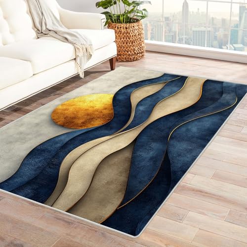 AMXBZC Wonzimmer Teppiche Abstrakter Sonnenuntergang in den Bergen Schoafzimmer Geermetrische - Moderner Absttakter Anti-Rutsch- Kurzfloriger Kinderzimmer Esszimmer FoyerTeppich(blau)-60x90cm von AMXBZC