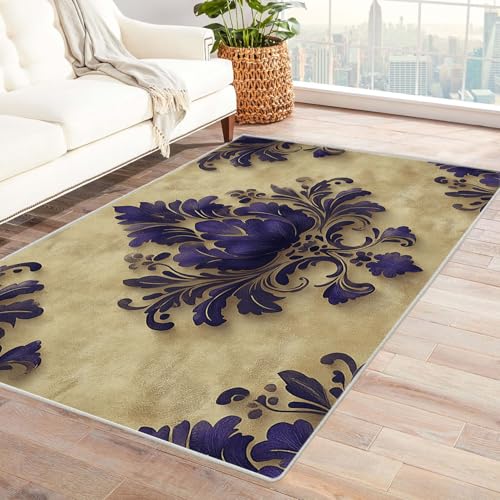 AMXBZC Wonzimmer Teppiche Abstrakter französischer Teppich Schoafzimmer Geermetrische - Moderner Absttakter Anti-Rutsch- Kurzfloriger Kinderzimmer Esszimmer FoyerTeppich(Lila 2)-90x150cm von AMXBZC