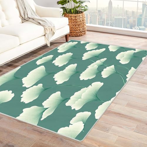 AMXBZC Wonzimmer Teppiche Abstraktes Pflanzenblattmuster Schoafzimmer Geermetrische - Moderner Absttakter Anti-Rutsch- Kurzfloriger Kinderzimmer Esszimmer FoyerTeppich(grün)-60x90cm von AMXBZC