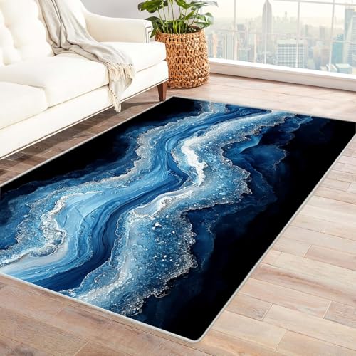 AMXBZC Wonzimmer Teppiche Abstraktes minimalistisches Muster Schoafzimmer Geermetrische - Moderner Absttakter Anti-Rutsch- Kurzfloriger Kinderzimmer Esszimmer FoyerTeppich(Blau 32)-180x270cm von AMXBZC