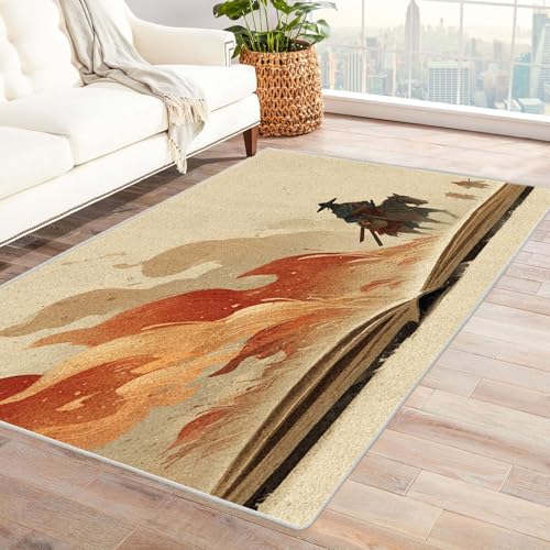 AMXBZC Wonzimmer Teppiche Abstraktes modernes Muster Schoafzimmer Geermetrische - Moderner Absttakter Anti-Rutsch- Kurzfloriger Kinderzimmer Esszimmer FoyerTeppich(Orange 52)-120x150cm von AMXBZC