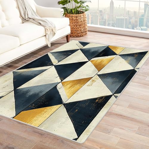 AMXBZC Wonzimmer Teppiche Geometrisches Retro-Muster Schoafzimmer Geermetrische - Moderner Absttakter Anti-Rutsch- Kurzfloriger Kinderzimmer Esszimmer FoyerTeppich(Golden)-180x240cm von AMXBZC