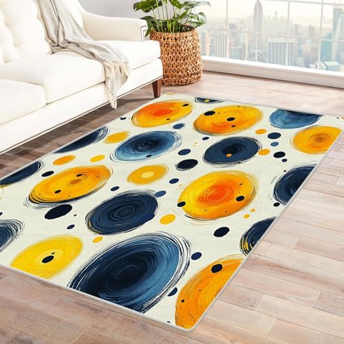 AMXBZC Wonzimmer Teppiche Graffiti kreisförmiges Muster Schoafzimmer Geermetrische - Moderner Absttakter Anti-Rutsch- Kurzfloriger Kinderzimmer Esszimmer FoyerTeppich(Gelb)-210x270cm von AMXBZC