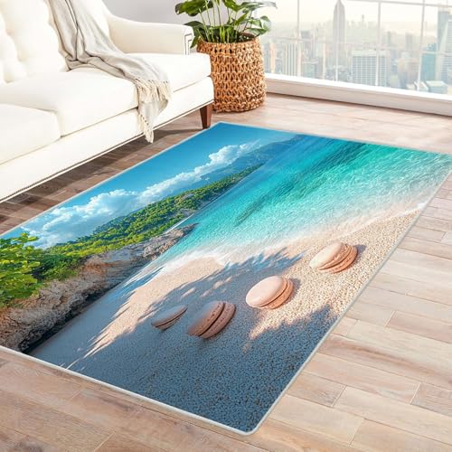 AMXBZC Wonzimmer Teppiche Moderner Strandteppich Schoafzimmer Geermetrische - Moderner Absttakter Anti-Rutsch- Kurzfloriger Kinderzimmer Esszimmer FoyerTeppich(blau)-150x210cm von AMXBZC