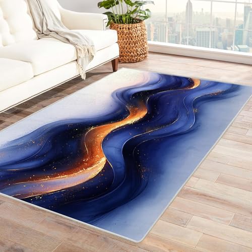 AMXBZC Wonzimmer Teppiche Modernes abstraktes Tuschemuster Schoafzimmer Geermetrische - Moderner Absttakter Anti-Rutsch- Kurzfloriger Kinderzimmer Esszimmer FoyerTeppich(Blau 12)-210x300cm von AMXBZC
