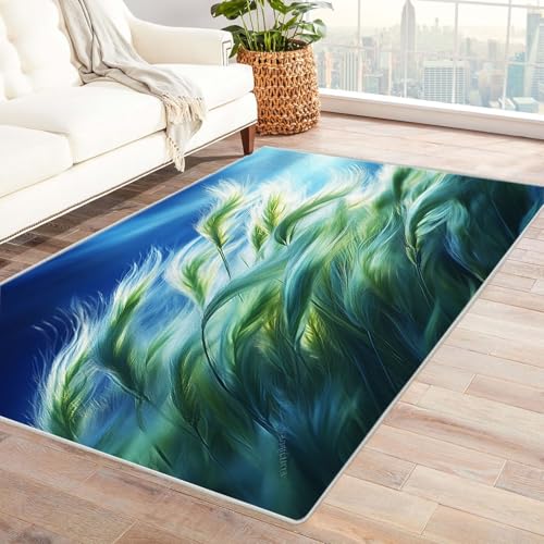 AMXBZC Wonzimmer Teppiche Natürliche Pflanzenmuster Schoafzimmer Geermetrische - Moderner Absttakter Anti-Rutsch- Kurzfloriger Kinderzimmer Esszimmer FoyerTeppich(blau)-120x150cm von AMXBZC