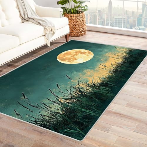 AMXBZC Wonzimmer Teppiche Natürliches Landschaftsmuster Schoafzimmer Geermetrische - Moderner Absttakter Anti-Rutsch- Kurzfloriger Kinderzimmer Esszimmer FoyerTeppich(blau)-150x180cm von AMXBZC