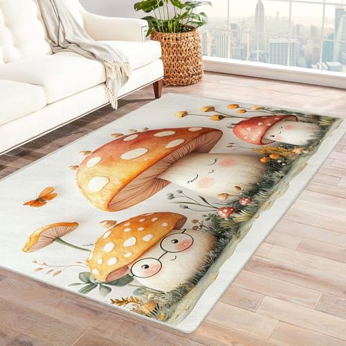 AMXBZC Wonzimmer Teppiche Natur niedliche Cartoon-Pflanzen Schoafzimmer Geermetrische - Moderner Absttakter Anti-Rutsch- Kurzfloriger Kinderzimmer Esszimmer FoyerTeppich(Beige 12)-150x180cm von AMXBZC