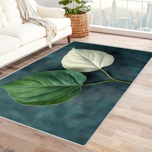 AMXBZC Wonzimmer Teppiche Retro Abstrakte Blätter Schoafzimmer Geermetrische - Moderner Absttakter Anti-Rutsch- Kurzfloriger Kinderzimmer Esszimmer FoyerTeppich(blau)-120x150cm von AMXBZC