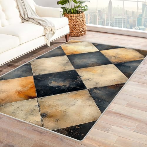 AMXBZC Wonzimmer Teppiche Retro Geometrisches Muster Schoafzimmer Geermetrische - Moderner Absttakter Anti-Rutsch- Kurzfloriger Kinderzimmer Esszimmer FoyerTeppich(Beige 42)-150x240cm von AMXBZC