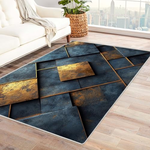 AMXBZC Wonzimmer Teppiche Retro Geometrisches Muster Schoafzimmer Geermetrische - Moderner Absttakter Anti-Rutsch- Kurzfloriger Kinderzimmer Esszimmer FoyerTeppich(Gold 2)-180x270cm von AMXBZC