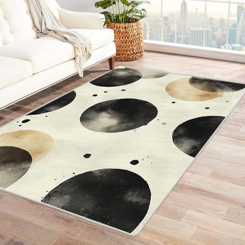 AMXBZC Wonzimmer Teppiche Schwarzgold Kreisförmiges Muster Schoafzimmer Geermetrische - Moderner Absttakter Anti-Rutsch- Kurzfloriger Kinderzimmer Esszimmer FoyerTeppich(Beige)-150x240cm von AMXBZC