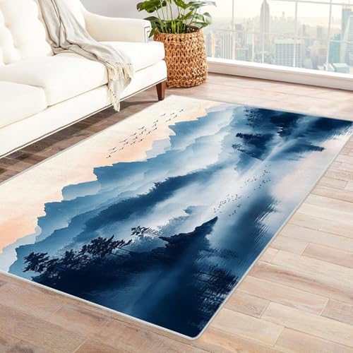 AMXBZC Wonzimmer Teppiche Tinte Querformat Muster Schoafzimmer Geermetrische - Moderner Absttakter Anti-Rutsch- Kurzfloriger Kinderzimmer Esszimmer FoyerTeppich(Blau 62)-60x90cm von AMXBZC
