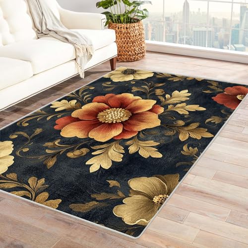 AMXBZC Wonzimmer Teppiche Vintage Blumenmuster Schoafzimmer Geermetrische - Moderner Absttakter Anti-Rutsch- Kurzfloriger Kinderzimmer Esszimmer FoyerTeppich(Rot 2)-210x300cm von AMXBZC