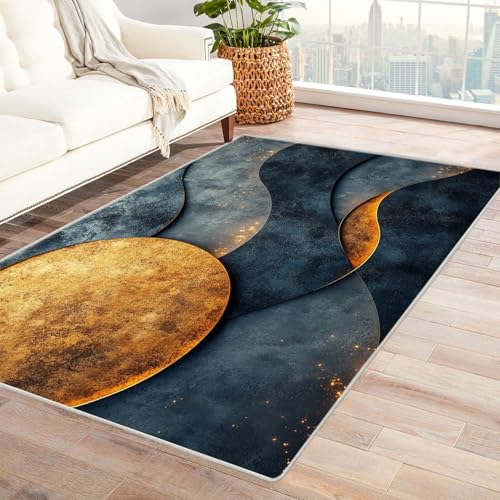 AMXBZC Wonzimmer Teppiche Vintage Teppichmuster Schoafzimmer Geermetrische - Moderner Absttakter Anti-Rutsch- Kurzfloriger Kinderzimmer Esszimmer FoyerTeppich(blau)-120x180cm von AMXBZC