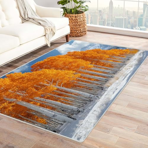 AMXBZC Wonzimmer Teppiche Winter Tree Scenery Teppich Schoafzimmer Geermetrische - Moderner Absttakter Anti-Rutsch- Kurzfloriger Kinderzimmer Esszimmer FoyerTeppich(Gelb)-180x240cm von AMXBZC