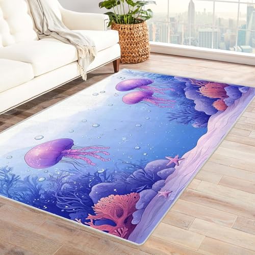 AMXBZC Wonzimmer Teppiche Wunderschöne Meeresbewohner Schoafzimmer Geermetrische - Moderner Absttakter Anti-Rutsch- Kurzfloriger Kinderzimmer Esszimmer FoyerTeppich(lila)-90x120cm von AMXBZC