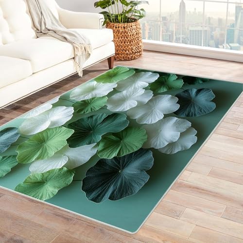 AMXBZC Wonzimmer Teppiche natürliche einfache Blumen Schoafzimmer Geermetrische - Moderner Absttakter Anti-Rutsch- Kurzfloriger Kinderzimmer Esszimmer FoyerTeppich(grün)-150x240cm von AMXBZC