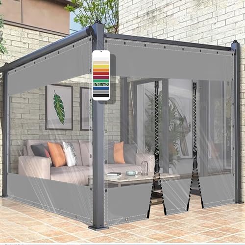 AMXFS Glasklar Planen Transparent mit ösen Terrassenplane aus 580g/㎡ PVC grau H2.2mxL6m Outdoor Vorhang Wetterfest wasserdichte Regenschutzplane ohne Reißverschluss für Pavillon Wintergarten von AMXFS