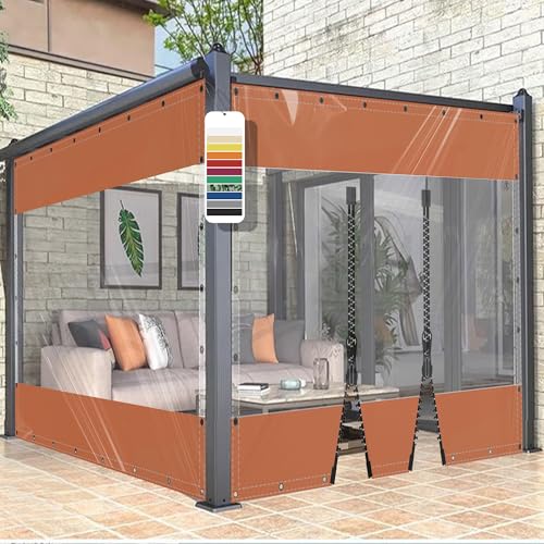 AMXFS Planen Transparent mit ösen Terrassenplane Glasklar aus 580g/㎡ PVC Orange H2.2mxL2.8m Outdoor Vorhang Wetterfest wasserdichte Regenschutzplane mit Reißverschluss für Pavillon Wintergarten von AMXFS