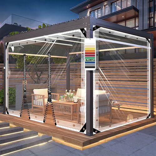 AMXFS Planen Transparent mit ösen Terrassenplane Glasklar aus 580g/㎡ PVC H2.6mxL2.4m Outdoor Vorhang Wetterfest wasserdichte Regenschutzplane ohne Reißverschluss für Pavillon Wintergarten AMXFS Planen Transparent mit ösen Terrassenplane Glasklar aus 580g/㎡ PVC H2.6mxL2.4m Outdoor Vorhang Wetterfest wasserdichte Regenschutzplane ohne Reißverschluss für Pavillon Wintergarten von AMXFS