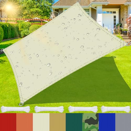 AMXFS Sonnensegel mit D-Ring mit 95% Schattierwirkung aus Oxford-Stoff 180g/㎡ 3m x 3.5m Garten markisenstoff wasserdicht UV-Schutz Sonnenschutz für Camping Balkon Schwimmbad Carport - Beige von AMXFS