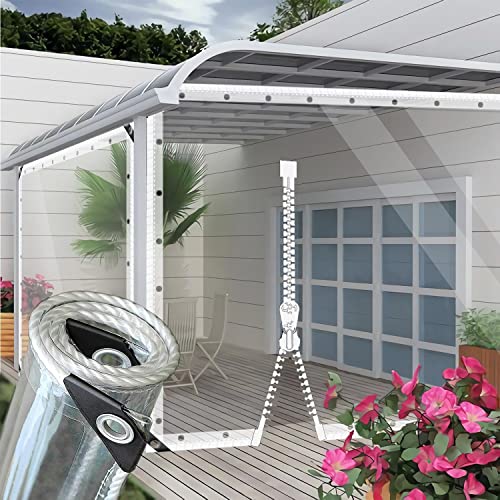 AMXFS Transparente Plane 2 * 2m Glasklar-Mit 1 Reißverschluss PVC Abdeckplane mit ösen 0.35mm Pflanzenschutz Schutzplane Regen-Vorhänge Glas Klare wasserdichte Allzweckplane Tarps 400g/m² von AMXFS