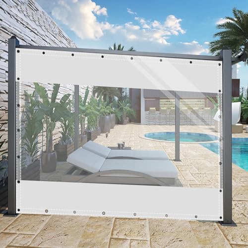 Plane Abdeckplane Transparent mit ösen Wasserdicht 0.55mm Zeltplane aus PVC 530g/m² Wetterfeste Gewebeplane Regenplane Regenschutzplane für Pavillon, Balkon, Balkonmöbel, Gartenmöbel 3.5x5.4m von AMXFS