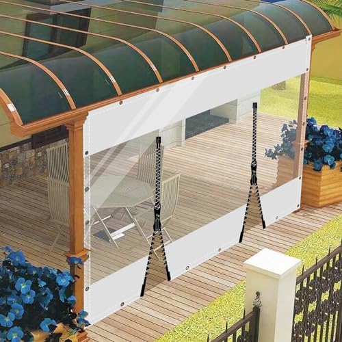 Transparent Plane Abdeckplane mit ösen Wasserdicht 0.55mm Zeltplane aus PVC 530g/m² Wetterfeste Gewebeplane Regenplane Regenschutzplane für Pavillon, Balkon, Balkonmöbel, Gartenmöbel 1x5.2m von AMXFS