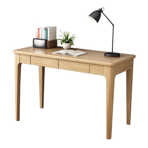 AMYSTY Schreibtisch aus Massivholz, Bürotisch mit 2 Schubladen, Computertisch, Heimschreibtisch, Arbeitszimmer, Laptoptisch, Büro (Natur, 100 x 55 x 75 cm) von AMYSTY