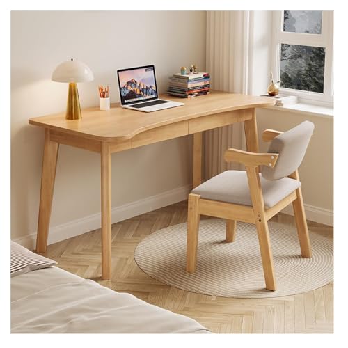 AMYSTY Schreibtisch aus Massivholz, Computertisch mit 2 Schubladen, moderner Heimbüro, Schreibtisch, Studiertisch, gebogener Schreibtisch ohne Stuhl, Laptoptisch, Büro (Natur, 100 x 60 x 75 cm) von AMYSTY