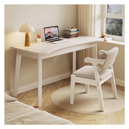 AMYSTY Schreibtisch aus Massivholz, Computertisch mit 2 Schubladen, moderner Heimbüro, Schreibtisch, Studiertisch, gebogener Schreibtisch ohne Stuhl, Laptoptisch, Büro (Weiß, 120 x 60 x 75 cm) von AMYSTY