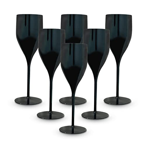 BRYNA - Set 6 Stück Gläser Flute 18 Cl aus Polycarbonat (Hartkunststoff), 100% italienisches Design, Unzerbrechliche Gläser, wiederverwendbare und spülmaschinenfeste Weingläser, Schwarz von BRYNA BY AMZ BETTER