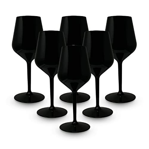 BRYNA - Set 6 Stück Weingläser 33 Cl aus Polycarbonat (Hartkunststoff), 100% italienisches Design, Unzerbrechliche Gläser, wiederverwendbare und Spülmaschinenfeste Weingläser, Schwarz von BRYNA BY AMZ BETTER
