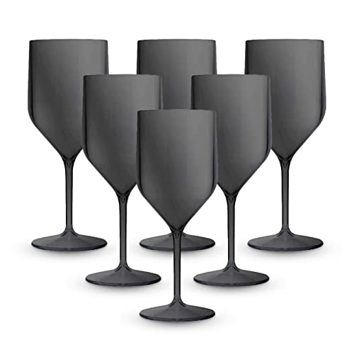 BRYNA - 6-teiliges Set Croissants Gläser 25 Cl aus Polycarbonat (Hartkunststoff), 100% italienisches Design, Unzerbrechliche Gläser, wiederverwendbare und spülmaschinenfeste Weingläser, Schwarz von BRYNA BY AMZ BETTER