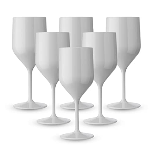 BRYNA - 6-teiliges Set Croissants Gläser 25 Cl aus Polycarbonat (Hartkunststoff), 100% italienisches Design, Unzerbrechliche Gläser, wiederverwendbare und spülmaschinenfeste Weingläser, Weiß von BRYNA BY AMZ BETTER